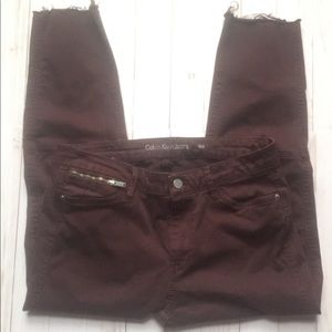 Calvin Klein Merlot Cutoff Frayed Jeans Size W6